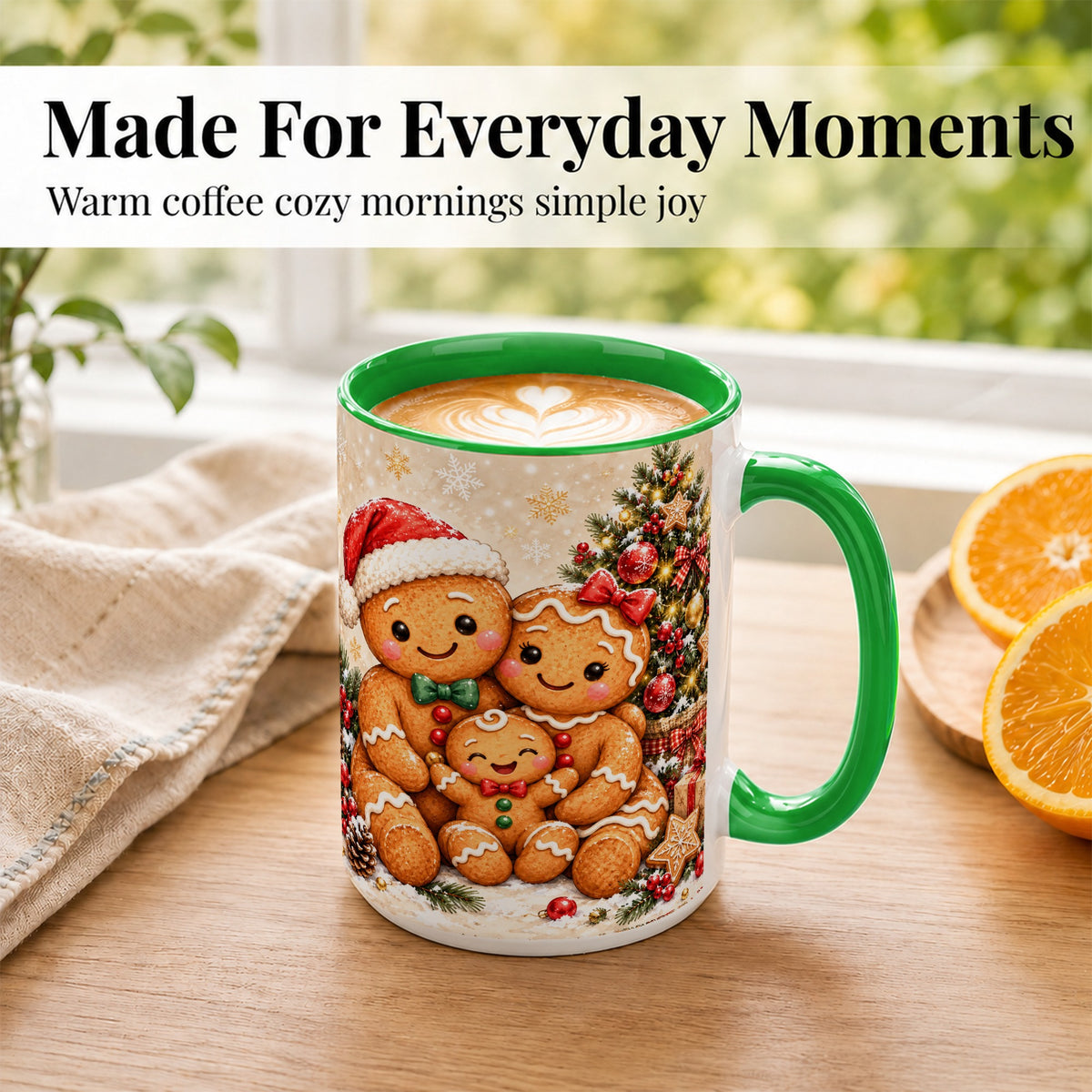 #pl[15oz|Green] Gingerbread Family Coffee Mug, Christmas Cookie Mug, Ceramic Cup