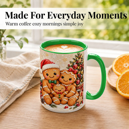 #pl[15oz|Green] Gingerbread Family Coffee Mug, Christmas Cookie Mug, Ceramic Cup