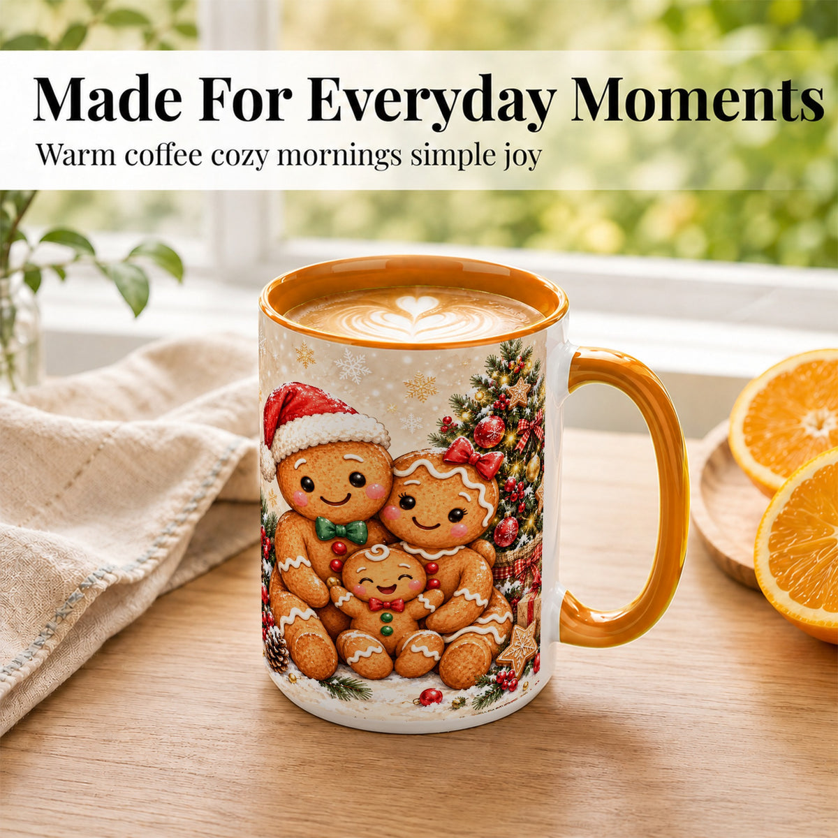 #pl[15oz|Orange] Gingerbread Family Coffee Mug, Christmas Cookie Mug, Ceramic Cup