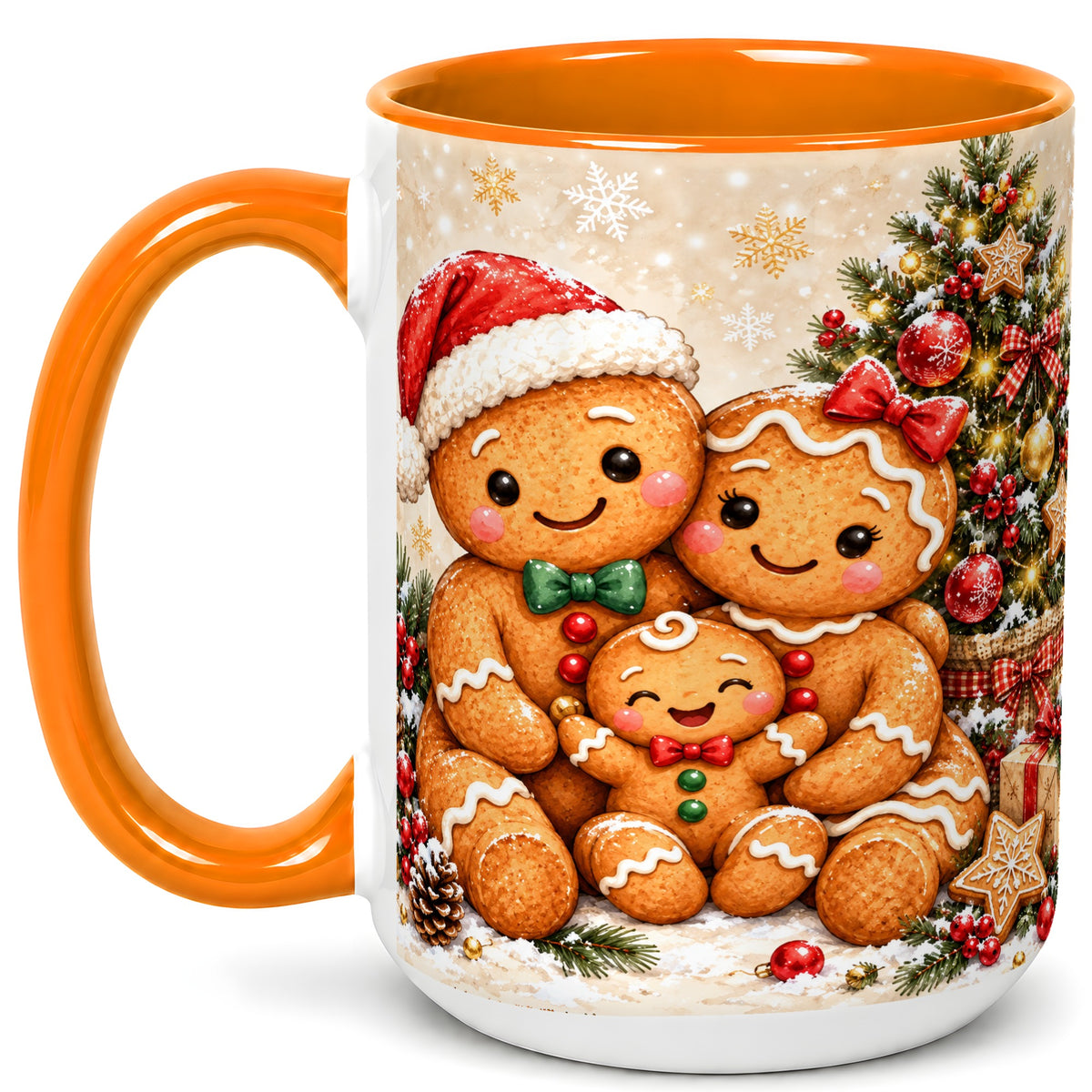#pl[15oz|Orange] Gingerbread Family Coffee Mug, Christmas Cookie Mug, Ceramic Cup