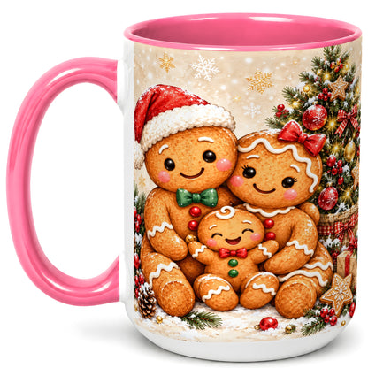 #pl[15oz|Pink] Gingerbread Family Coffee Mug, Christmas Cookie Mug, Ceramic Cup