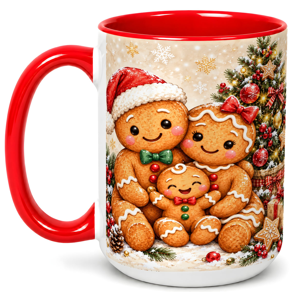 #pl[15oz|Red] Gingerbread Family Coffee Mug, Christmas Cookie Mug, Ceramic Cup