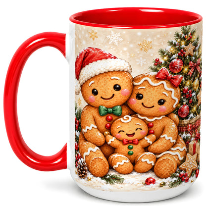 #pl[15oz|Red] Gingerbread Family Coffee Mug, Christmas Cookie Mug, Ceramic Cup