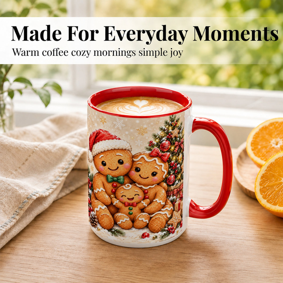 #pl[15oz|Red] Gingerbread Family Coffee Mug, Christmas Cookie Mug, Ceramic Cup
