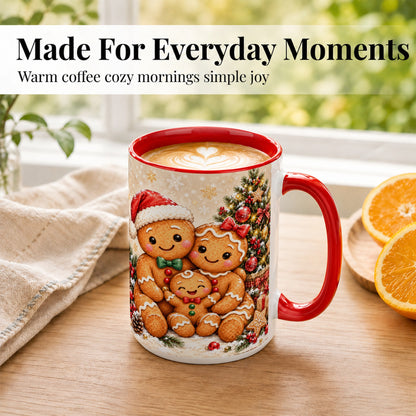 #pl[15oz|Red] Gingerbread Family Coffee Mug, Christmas Cookie Mug, Ceramic Cup