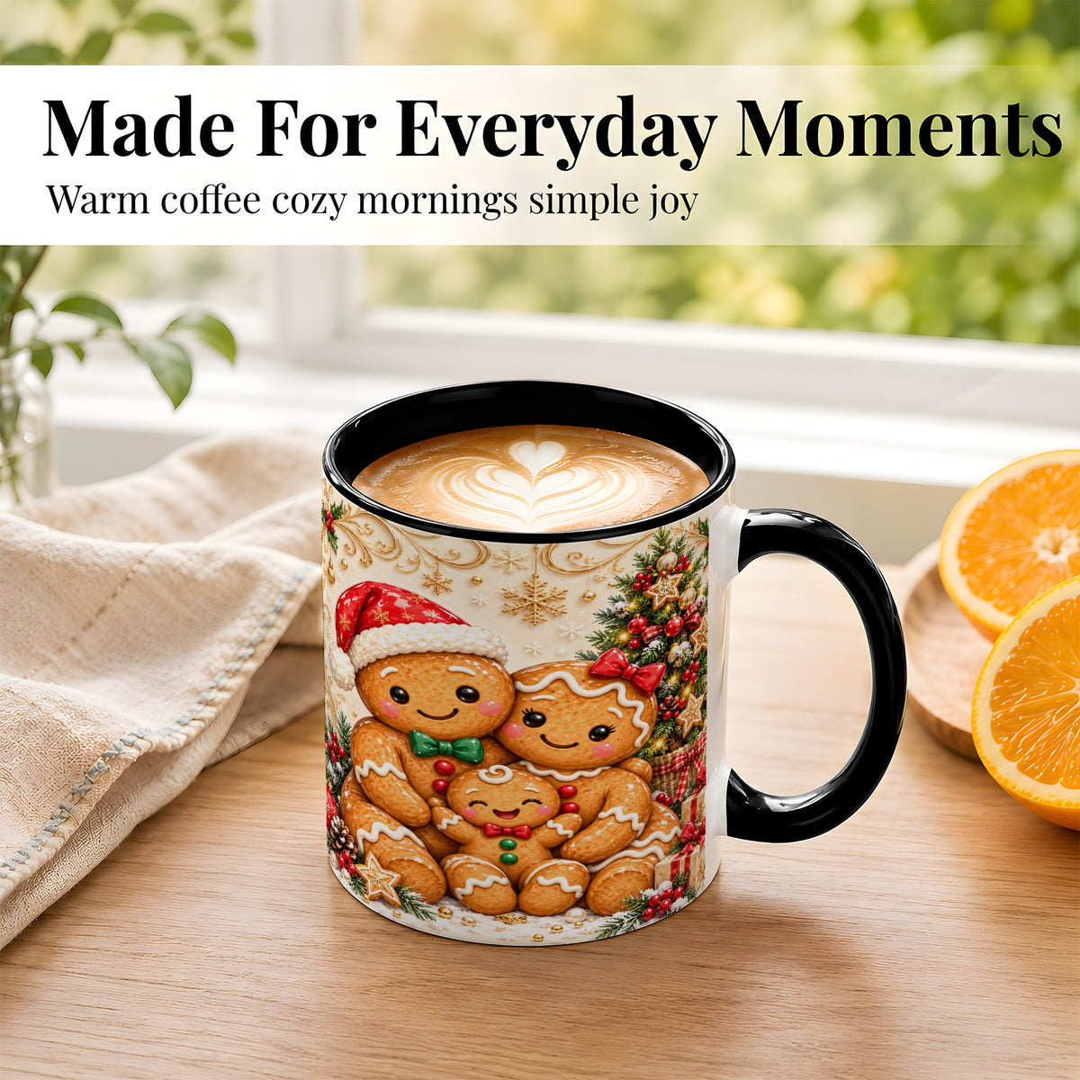 #pl[11oz|Black] Ornate Gingerbread Family Coffee Mug, Christmas Mug, Ceramic Cup