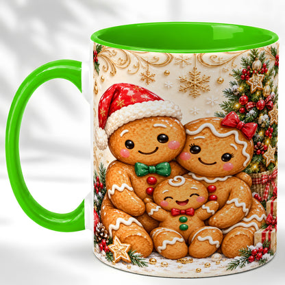 #pl[11oz|Green] Ornate Gingerbread Family Coffee Mug, Christmas Mug, Ceramic Cup