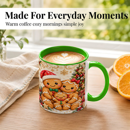 #pl[11oz|Green] Ornate Gingerbread Family Coffee Mug, Christmas Mug, Ceramic Cup