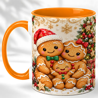 #pl[11oz|Orange] Ornate Gingerbread Family Coffee Mug, Christmas Mug, Ceramic Cup