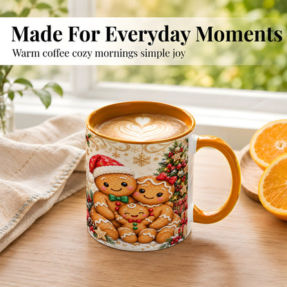 #pl[11oz|Orange] Ornate Gingerbread Family Coffee Mug, Christmas Mug, Ceramic Cup