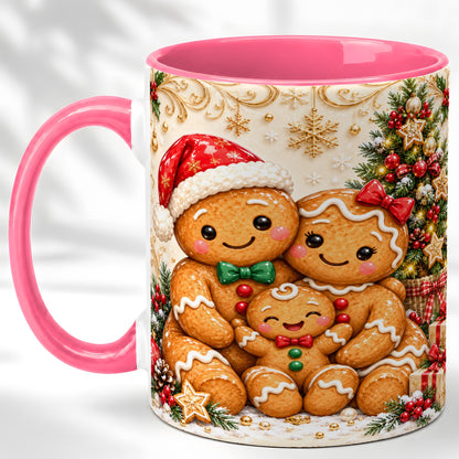 #pl[11oz|Pink] Ornate Gingerbread Family Coffee Mug, Christmas Mug, Ceramic Cup