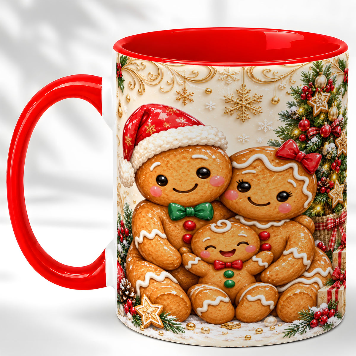Ornate Gingerbread Family Coffee Mug, Christmas Mug, Ceramic Cup