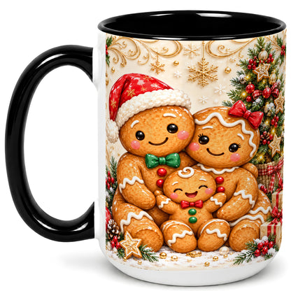 #pl[15oz|Black] Ornate Gingerbread Family Coffee Mug, Christmas Mug, Ceramic Cup