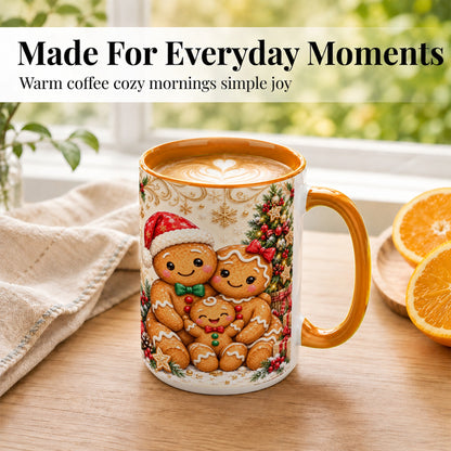 #pl[15oz|Orange] Ornate Gingerbread Family Coffee Mug, Christmas Mug, Ceramic Cup