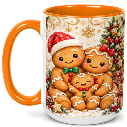 #pl[15oz|Orange] Ornate Gingerbread Family Coffee Mug, Christmas Mug, Ceramic Cup