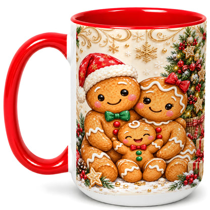 #pl[15oz|Red] Ornate Gingerbread Family Coffee Mug, Christmas Mug, Ceramic Cup