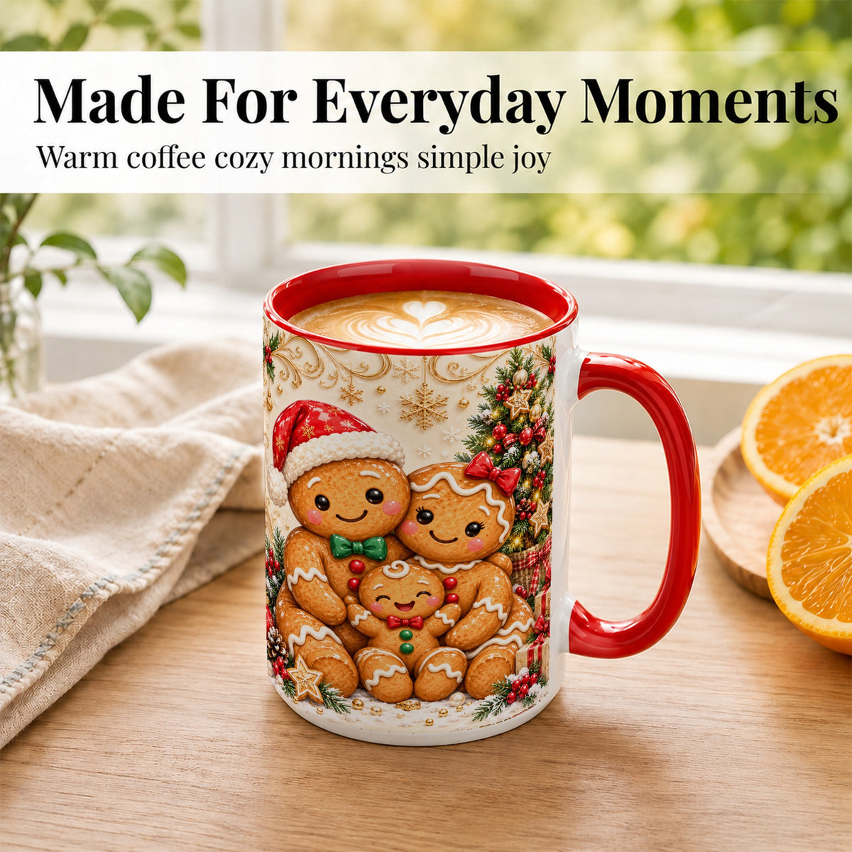 #pl[15oz|Red] Ornate Gingerbread Family Coffee Mug, Christmas Mug, Ceramic Cup