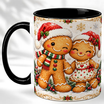 #pl[11oz|Black] Gingerbread Couple Coffee Mug, Christmas Cookie Mug, Ceramic Cup