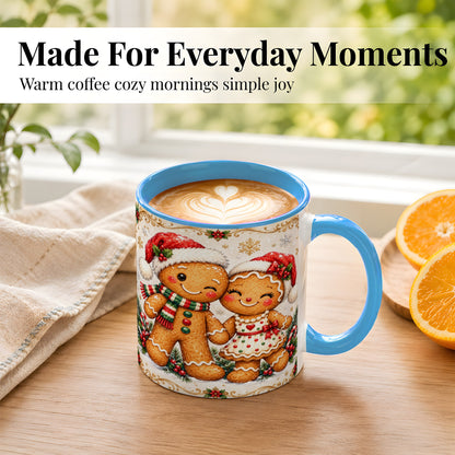 #pl[11oz|Blue] Gingerbread Couple Coffee Mug, Christmas Cookie Mug, Ceramic Cup