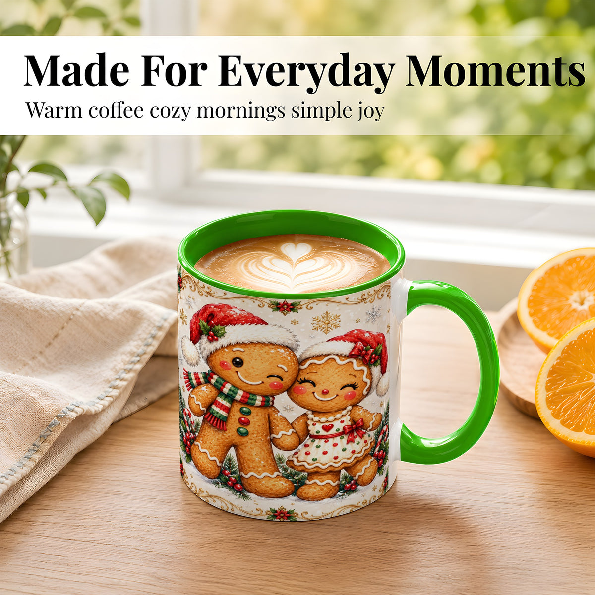#pl[11oz|Green] Gingerbread Couple Coffee Mug, Christmas Cookie Mug, Ceramic Cup