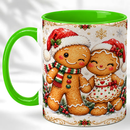 #pl[11oz|Green] Gingerbread Couple Coffee Mug, Christmas Cookie Mug, Ceramic Cup
