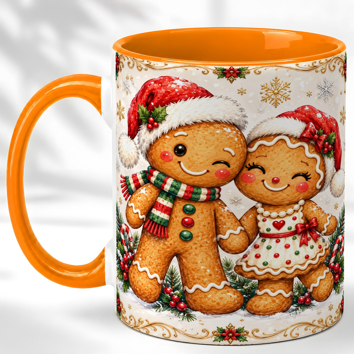 #pl[11oz|Orange] Gingerbread Couple Coffee Mug, Christmas Cookie Mug, Ceramic Cup