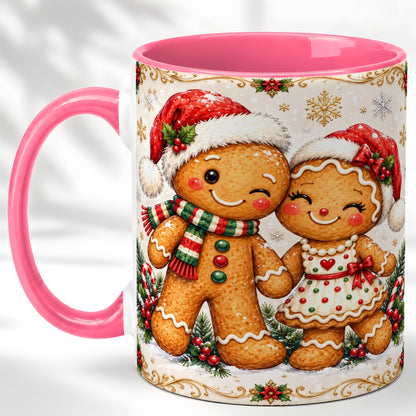 #pl[11oz|Pink] Gingerbread Couple Coffee Mug, Christmas Cookie Mug, Ceramic Cup