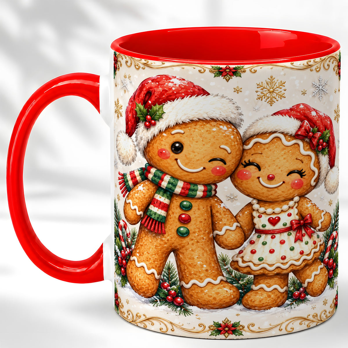 Gingerbread Couple Coffee Mug, Christmas Cookie Mug, Ceramic Cup