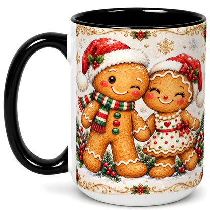 #pl[15oz|Black] Gingerbread Couple Coffee Mug, Christmas Cookie Mug, Ceramic Cup