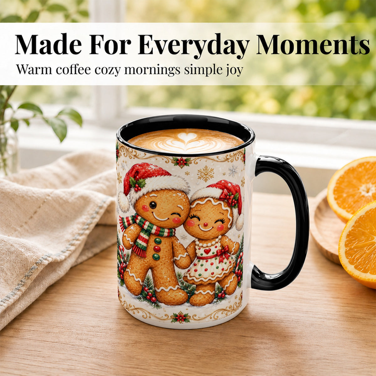 #pl[15oz|Black] Gingerbread Couple Coffee Mug, Christmas Cookie Mug, Ceramic Cup
