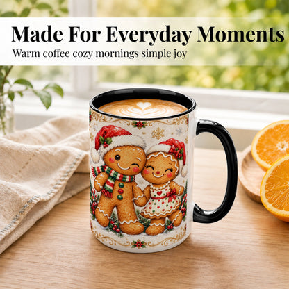 #pl[15oz|Black] Gingerbread Couple Coffee Mug, Christmas Cookie Mug, Ceramic Cup