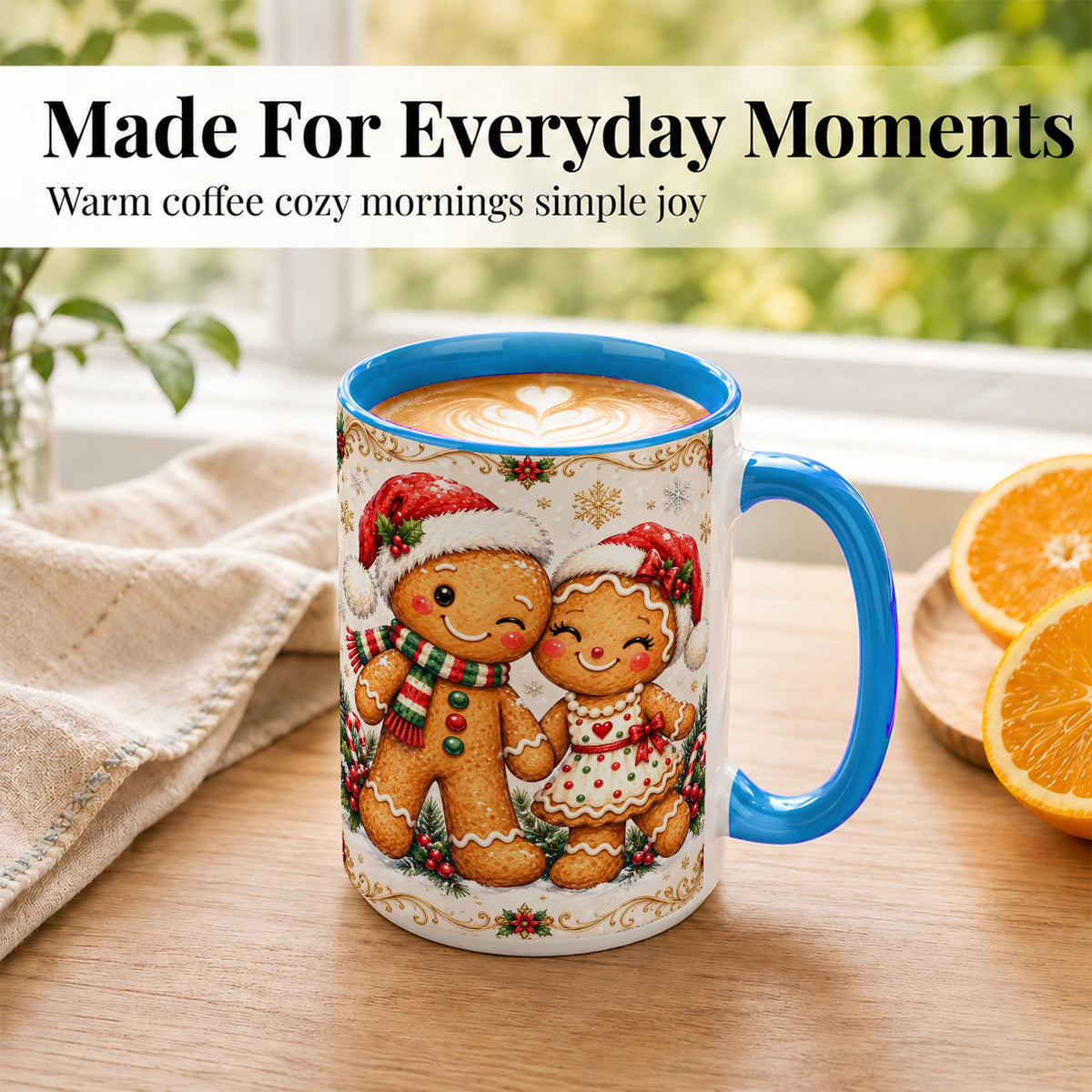 #pl[15oz|Blue] Gingerbread Couple Coffee Mug, Christmas Cookie Mug, Ceramic Cup