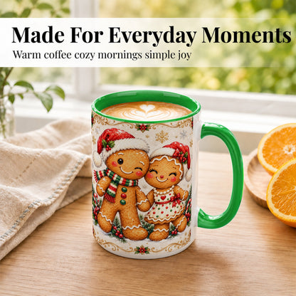 #pl[15oz|Green] Gingerbread Couple Coffee Mug, Christmas Cookie Mug, Ceramic Cup