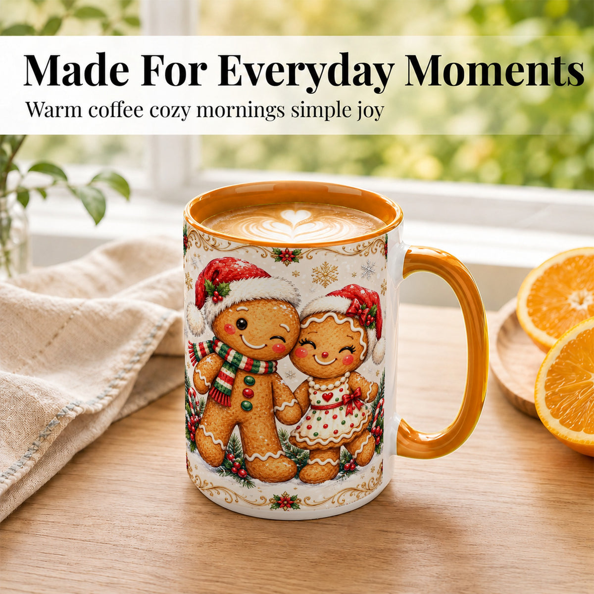 #pl[15oz|Orange] Gingerbread Couple Coffee Mug, Christmas Cookie Mug, Ceramic Cup