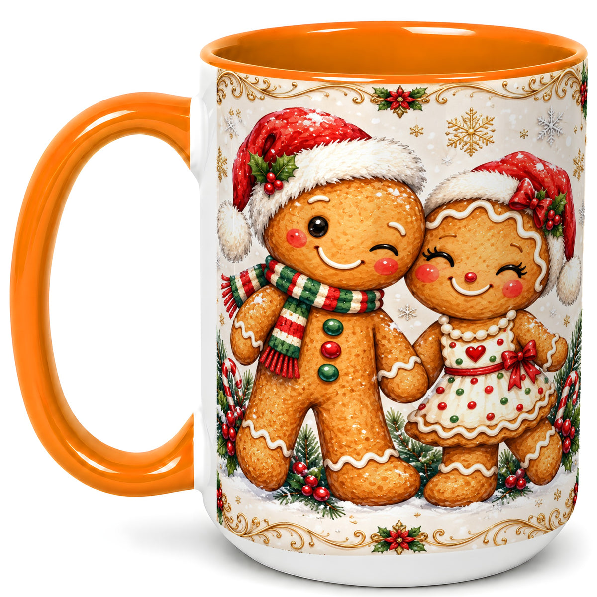 #pl[15oz|Orange] Gingerbread Couple Coffee Mug, Christmas Cookie Mug, Ceramic Cup