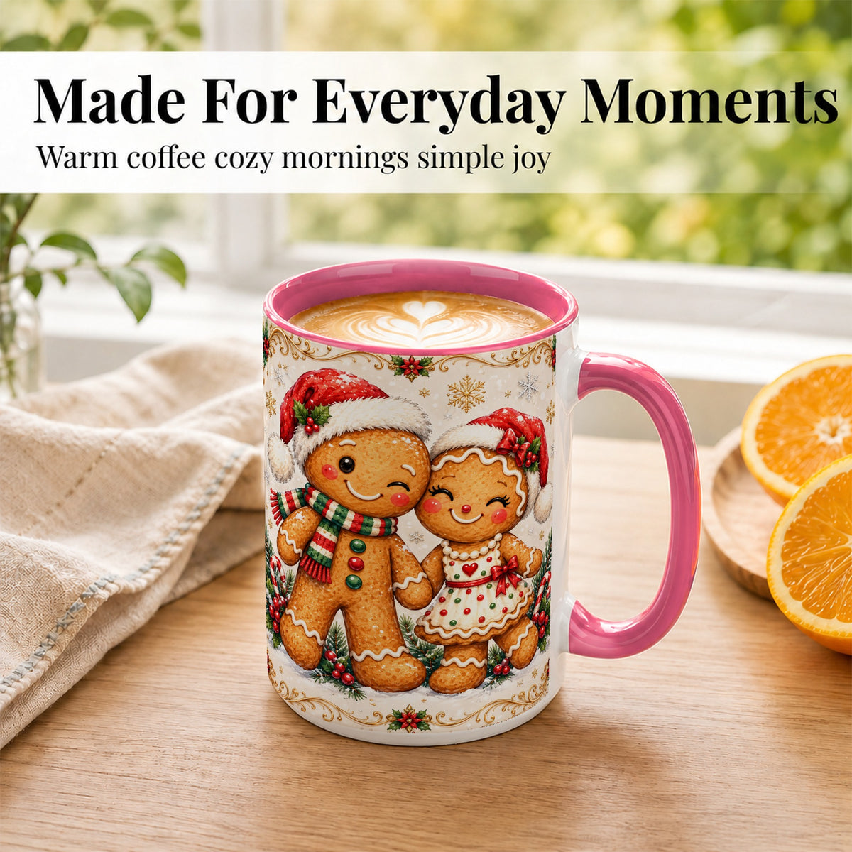 #pl[15oz|Pink] Gingerbread Couple Coffee Mug, Christmas Cookie Mug, Ceramic Cup