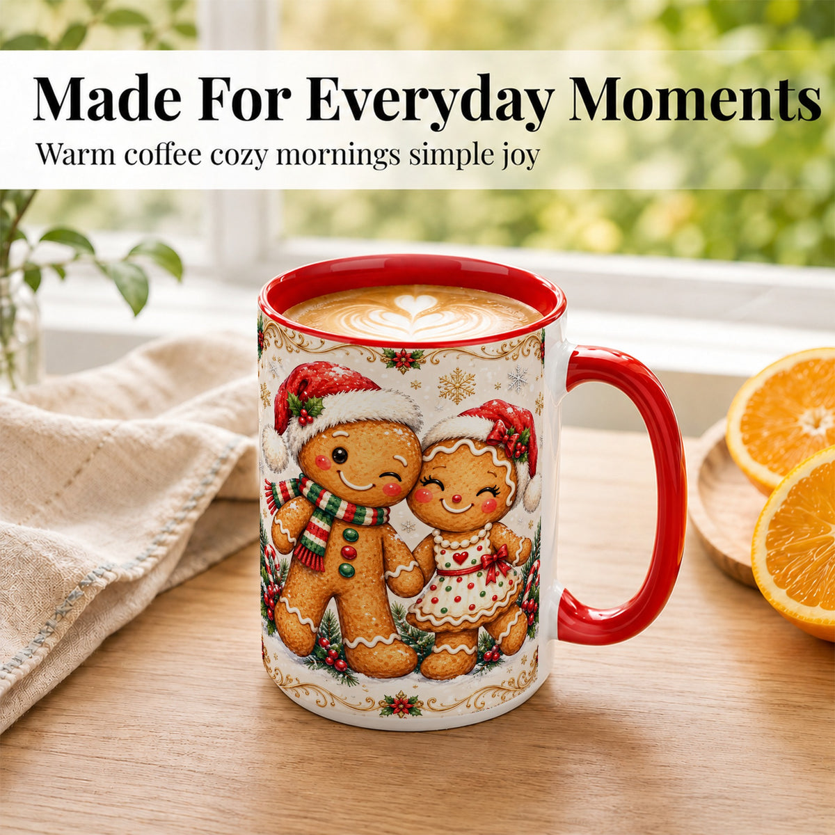 #pl[15oz|Red] Gingerbread Couple Coffee Mug, Christmas Cookie Mug, Ceramic Cup
