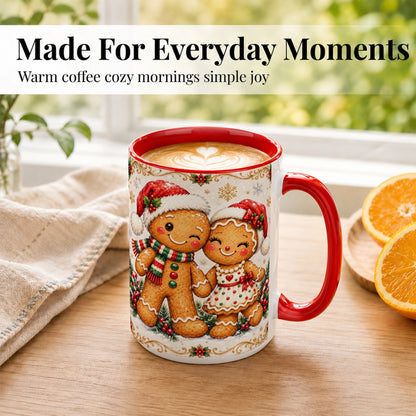 #pl[15oz|Red] Gingerbread Couple Coffee Mug, Christmas Cookie Mug, Ceramic Cup