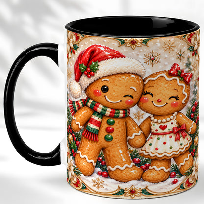 #pl[11oz|Black] Gingerbread Couple Coffee Mug, Christmas Cookie Mug, Ceramic Cup