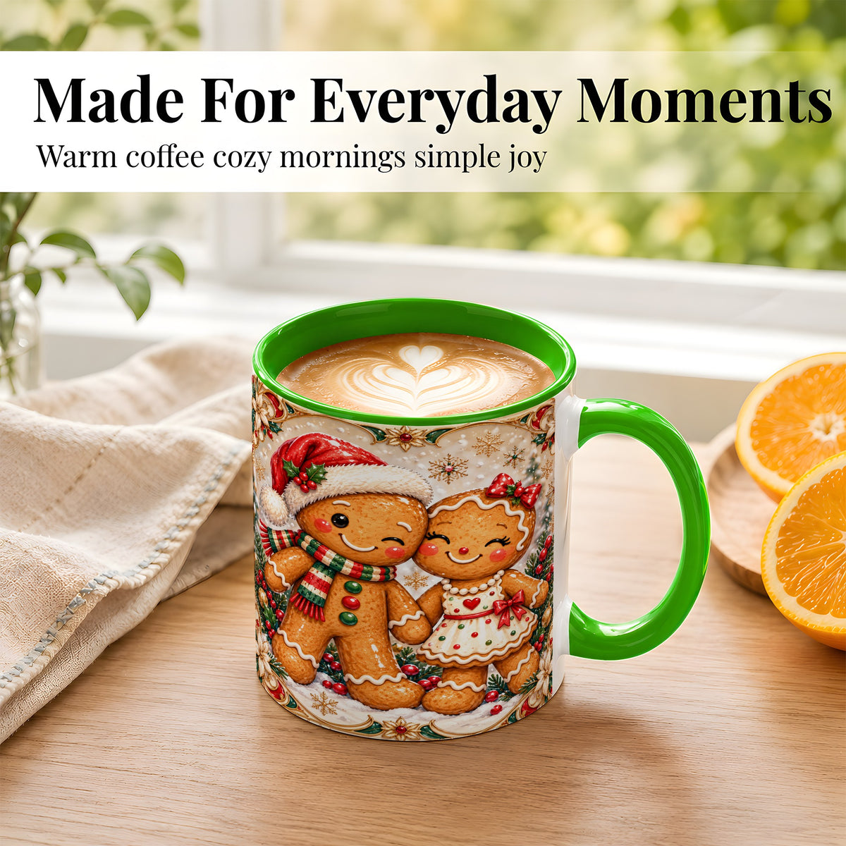#pl[11oz|Green] Gingerbread Couple Coffee Mug, Christmas Cookie Mug, Ceramic Cup