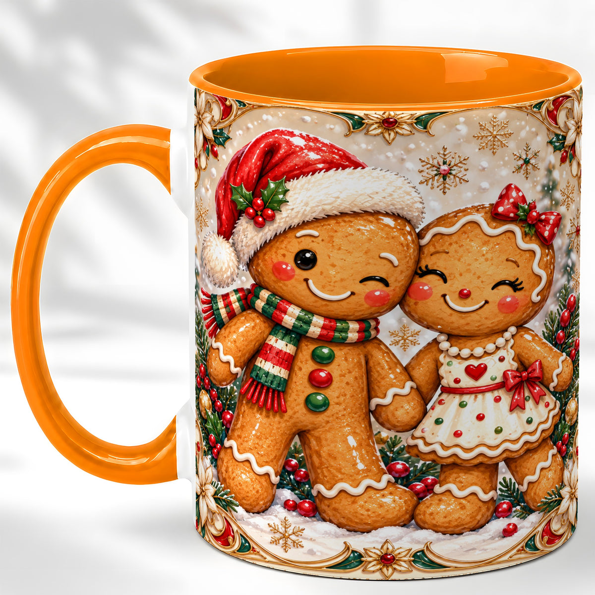 #pl[11oz|Orange] Gingerbread Couple Coffee Mug, Christmas Cookie Mug, Ceramic Cup