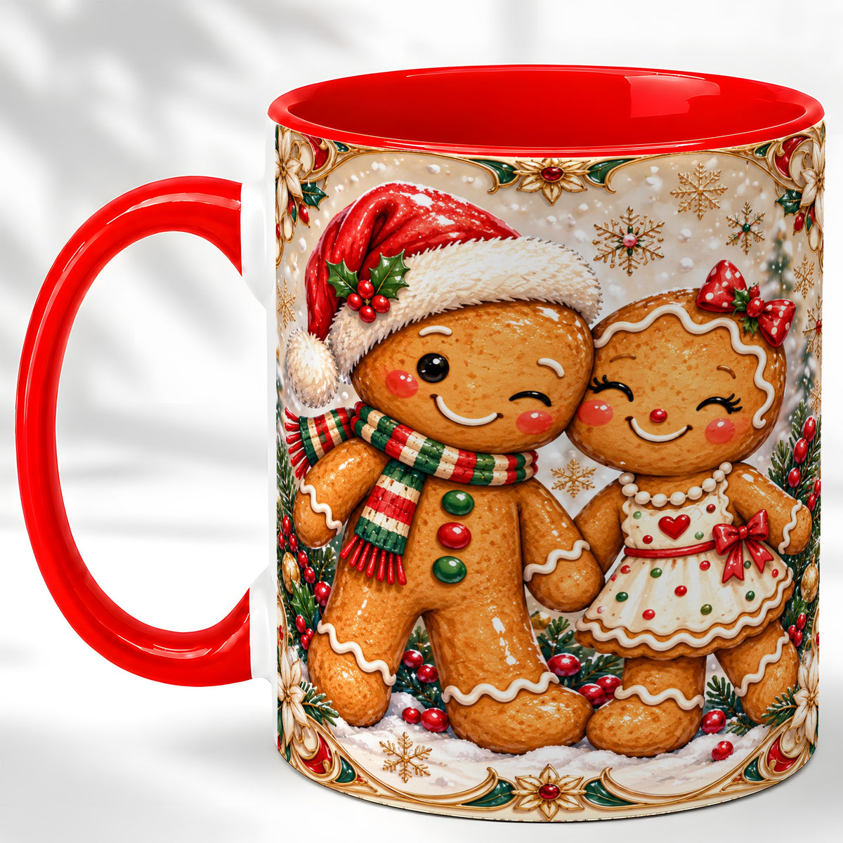 Gingerbread Couple Coffee Mug, Christmas Cookie Mug, Ceramic Cup