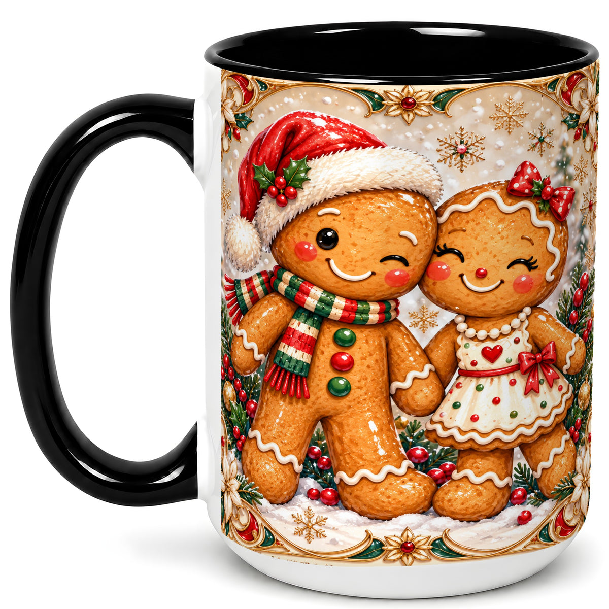 #pl[15oz|Black] Gingerbread Couple Coffee Mug, Christmas Cookie Mug, Ceramic Cup