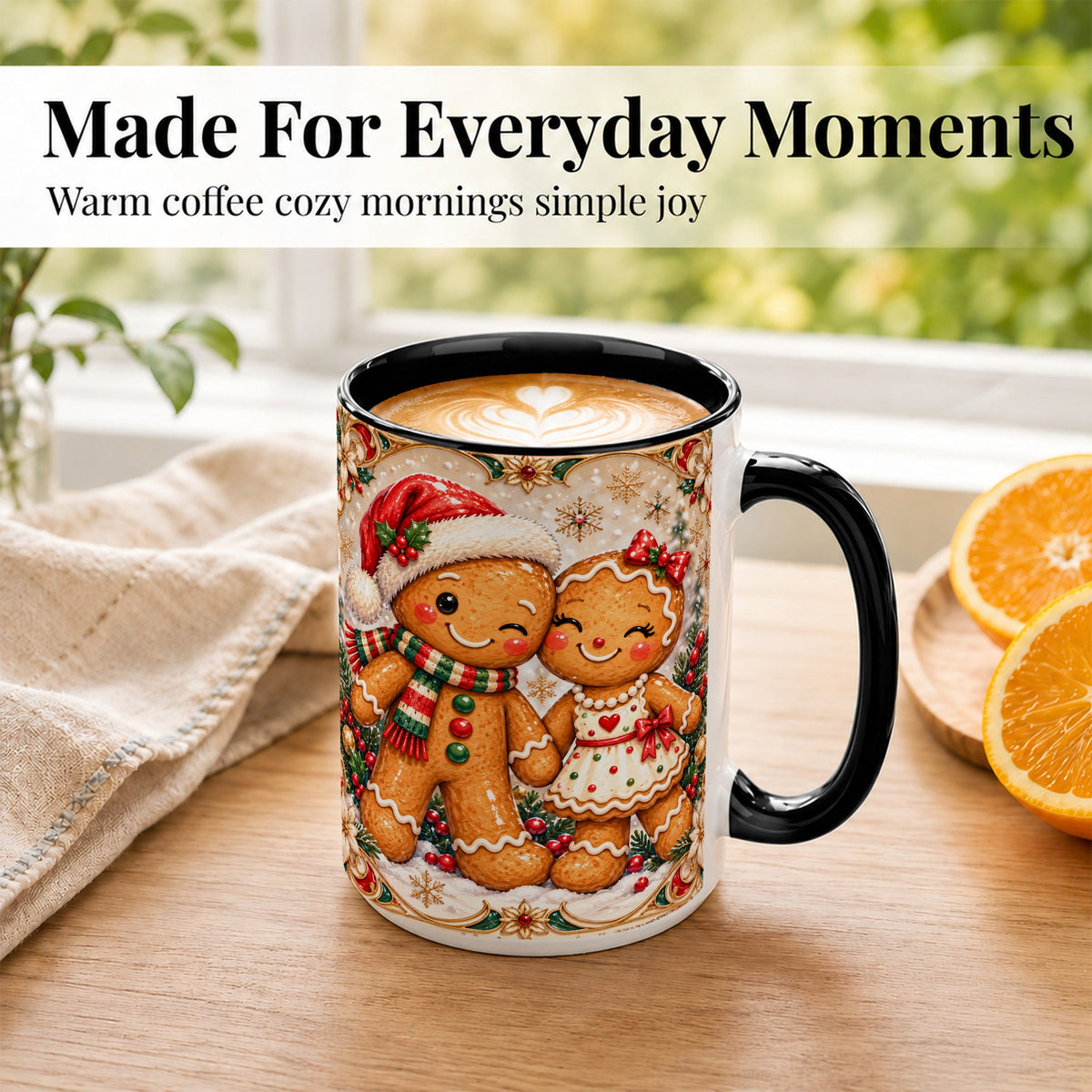 #pl[15oz|Black] Gingerbread Couple Coffee Mug, Christmas Cookie Mug, Ceramic Cup