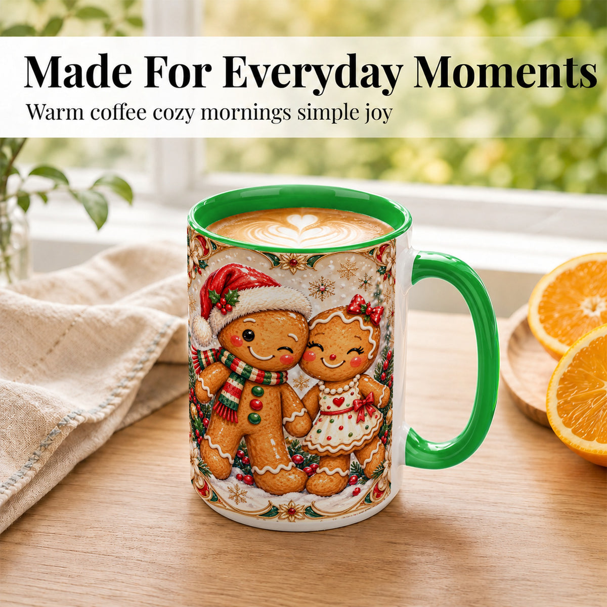 #pl[15oz|Green] Gingerbread Couple Coffee Mug, Christmas Cookie Mug, Ceramic Cup