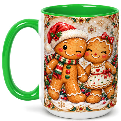 #pl[15oz|Green] Gingerbread Couple Coffee Mug, Christmas Cookie Mug, Ceramic Cup