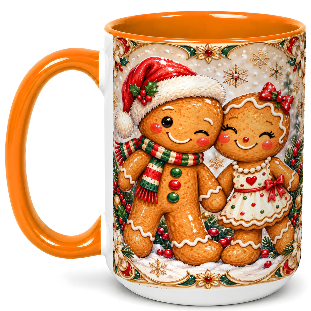 #pl[15oz|Orange] Gingerbread Couple Coffee Mug, Christmas Cookie Mug, Ceramic Cup