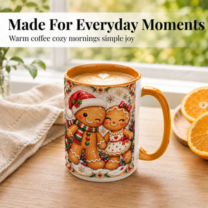 #pl[15oz|Orange] Gingerbread Couple Coffee Mug, Christmas Cookie Mug, Ceramic Cup