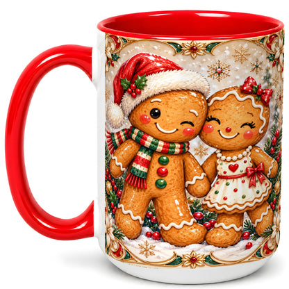 #pl[15oz|Red] Gingerbread Couple Coffee Mug, Christmas Cookie Mug, Ceramic Cup