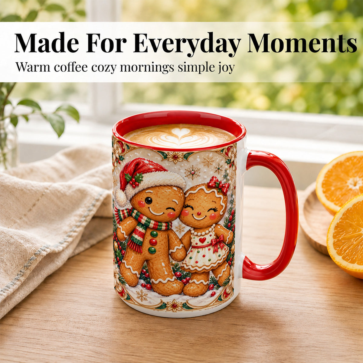 #pl[15oz|Red] Gingerbread Couple Coffee Mug, Christmas Cookie Mug, Ceramic Cup
